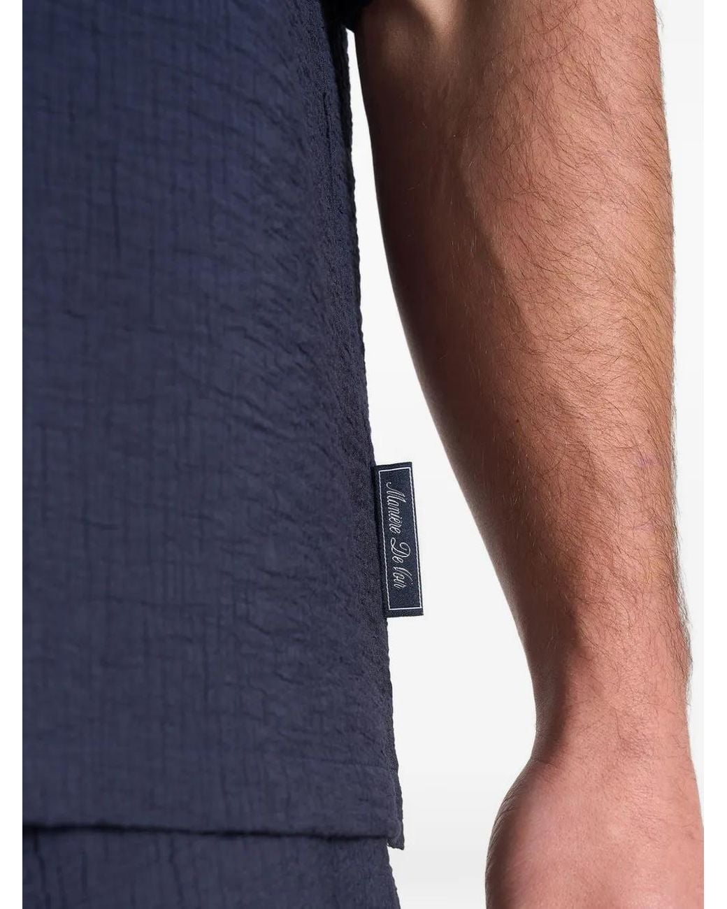 Manière De Voir Blue Harley Textured Revere Shirt
