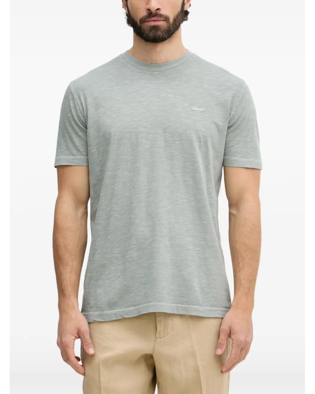 Gant Gray Logo-Embroidered Slub-Texture T-Shirt for men