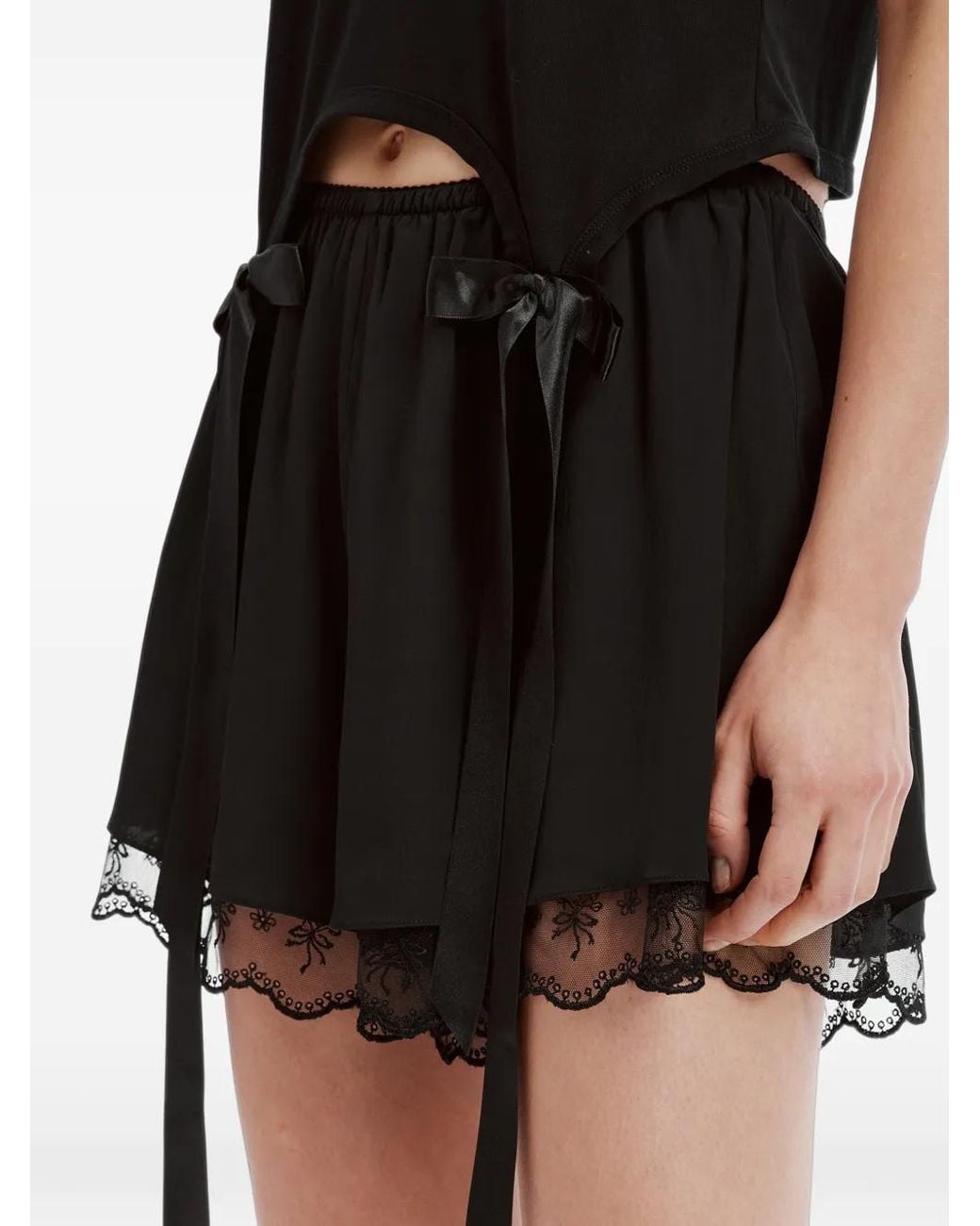 Simone Rocha Black Negligee Lace-Trim Bow-Detail Shorts