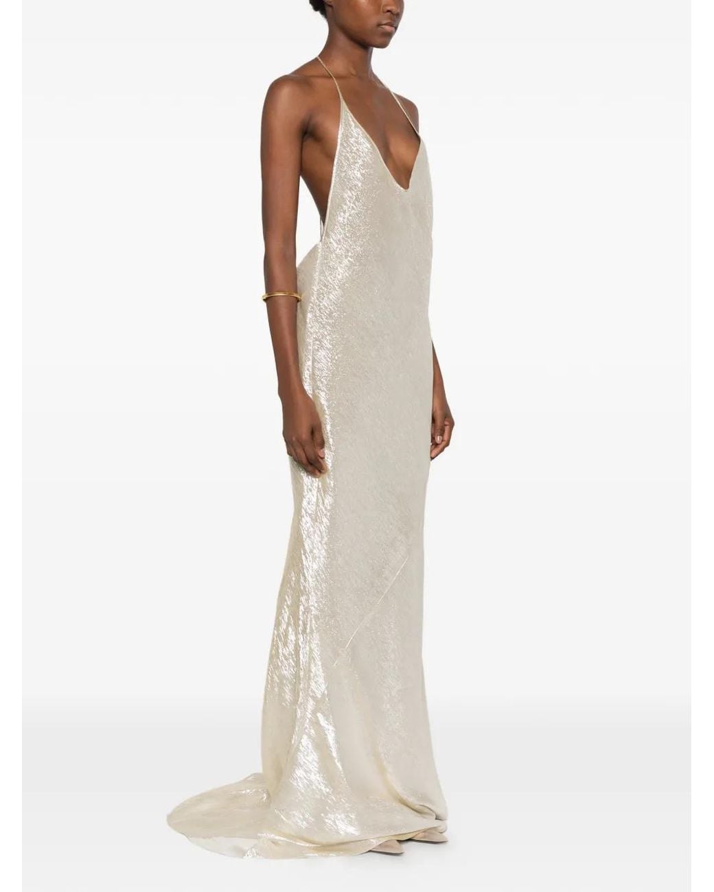 Tom Ford White Metallic-Effect Backless Maxi Dress