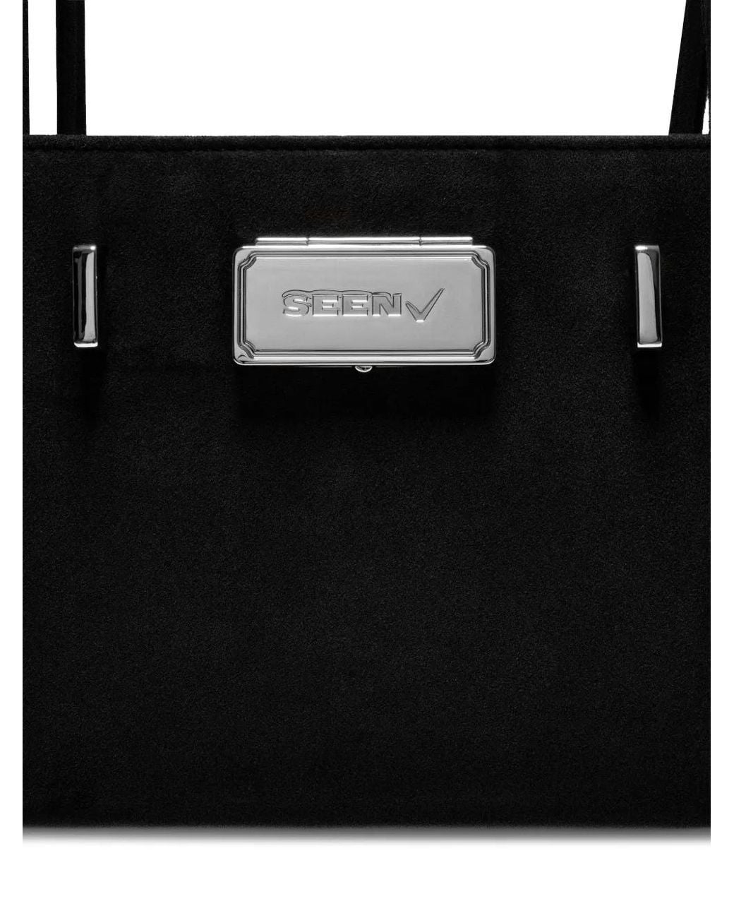 SEEN USERS Black Aura Suede-Finish Padlock-Detail Tote Bag