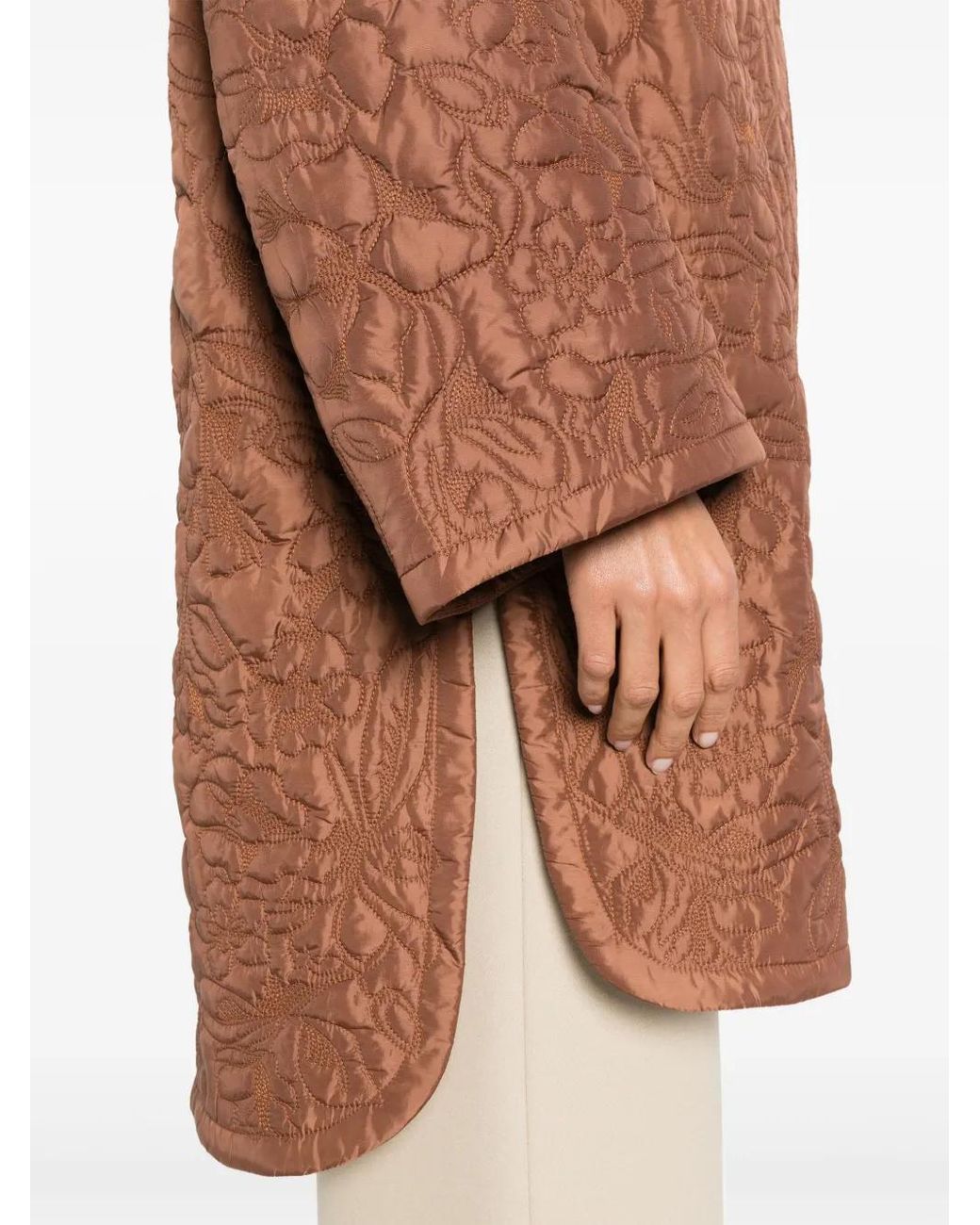 Ermanno Scervino Brown Floral-Pattern Quilted Coat