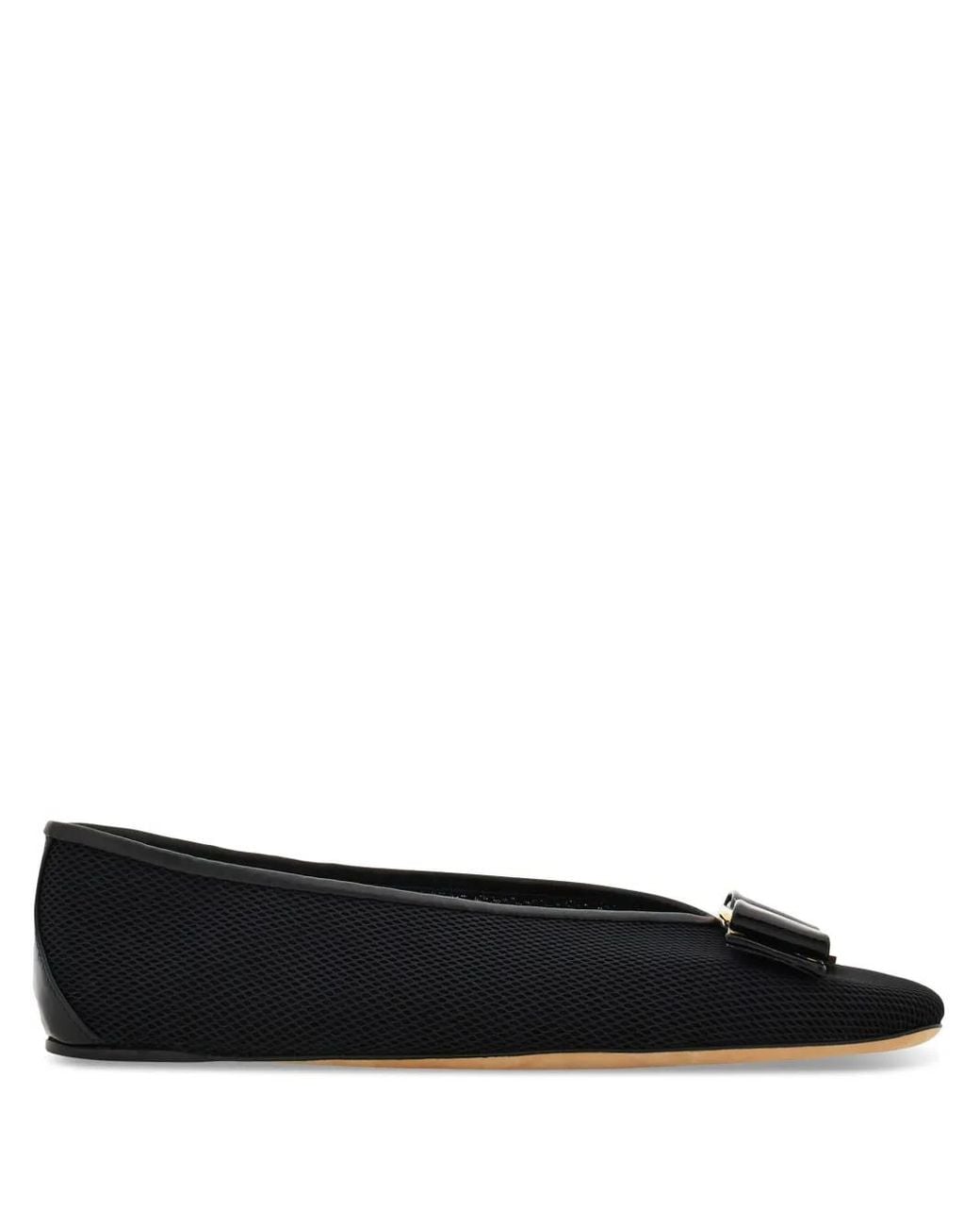 Ferragamo Black Vara Mesh Ballet Flats