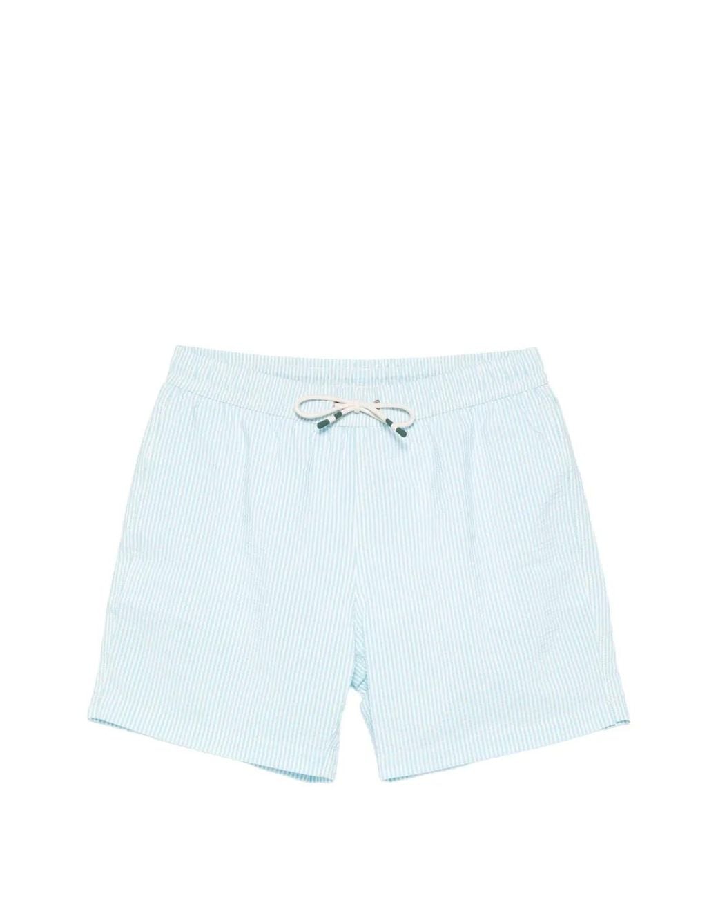 Hartford Blue Seersucker Stripe-Pattern Swim Shorts for men