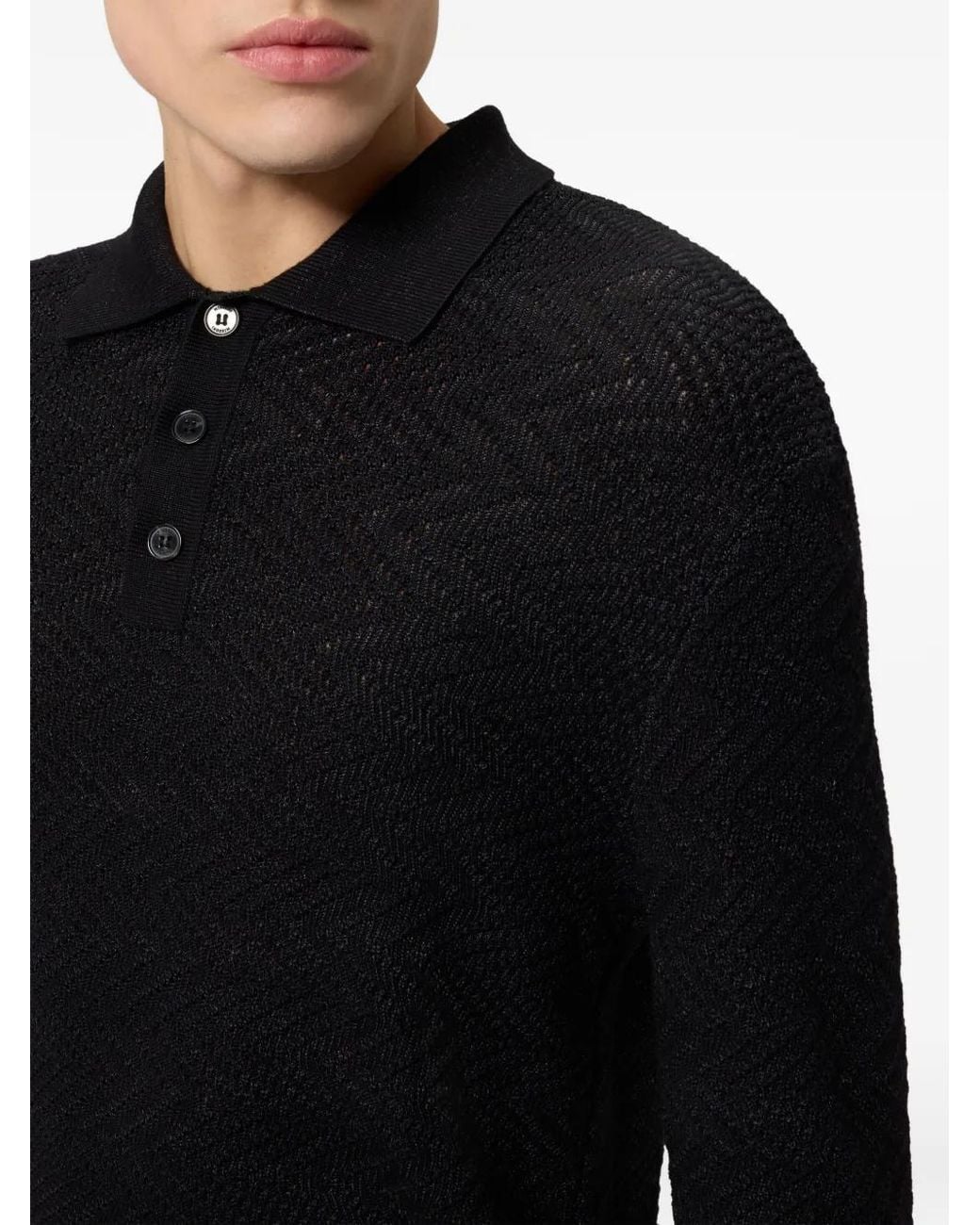 Missoni Black Zigzag-Knit Polo Shirt for men
