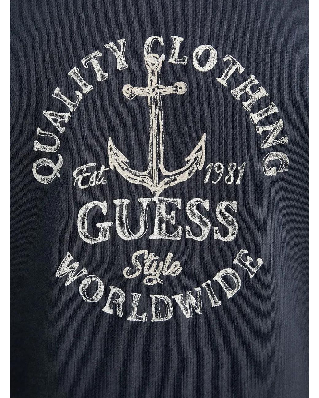 Guess Blue Embroidered Crew-Neck Sweatshirt for men