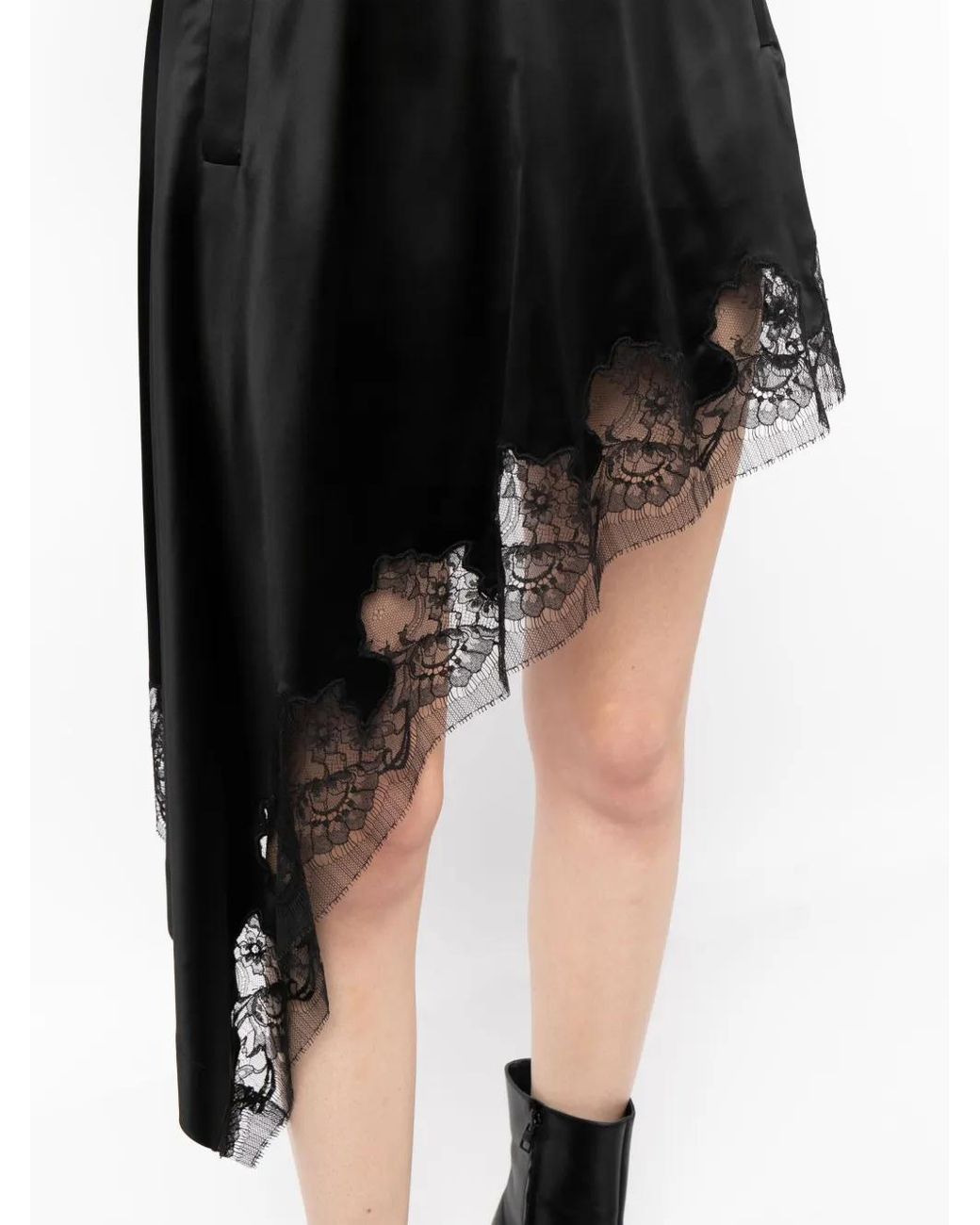JNBY Black Lace-Trim Asymmetric Midi Skirt