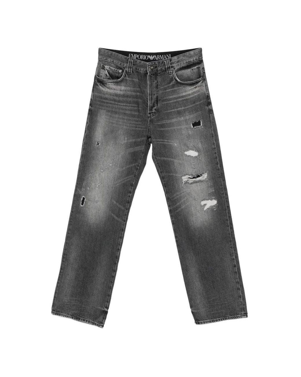 Emporio Armani Gray Distressed Faded-Effect Jeans for men