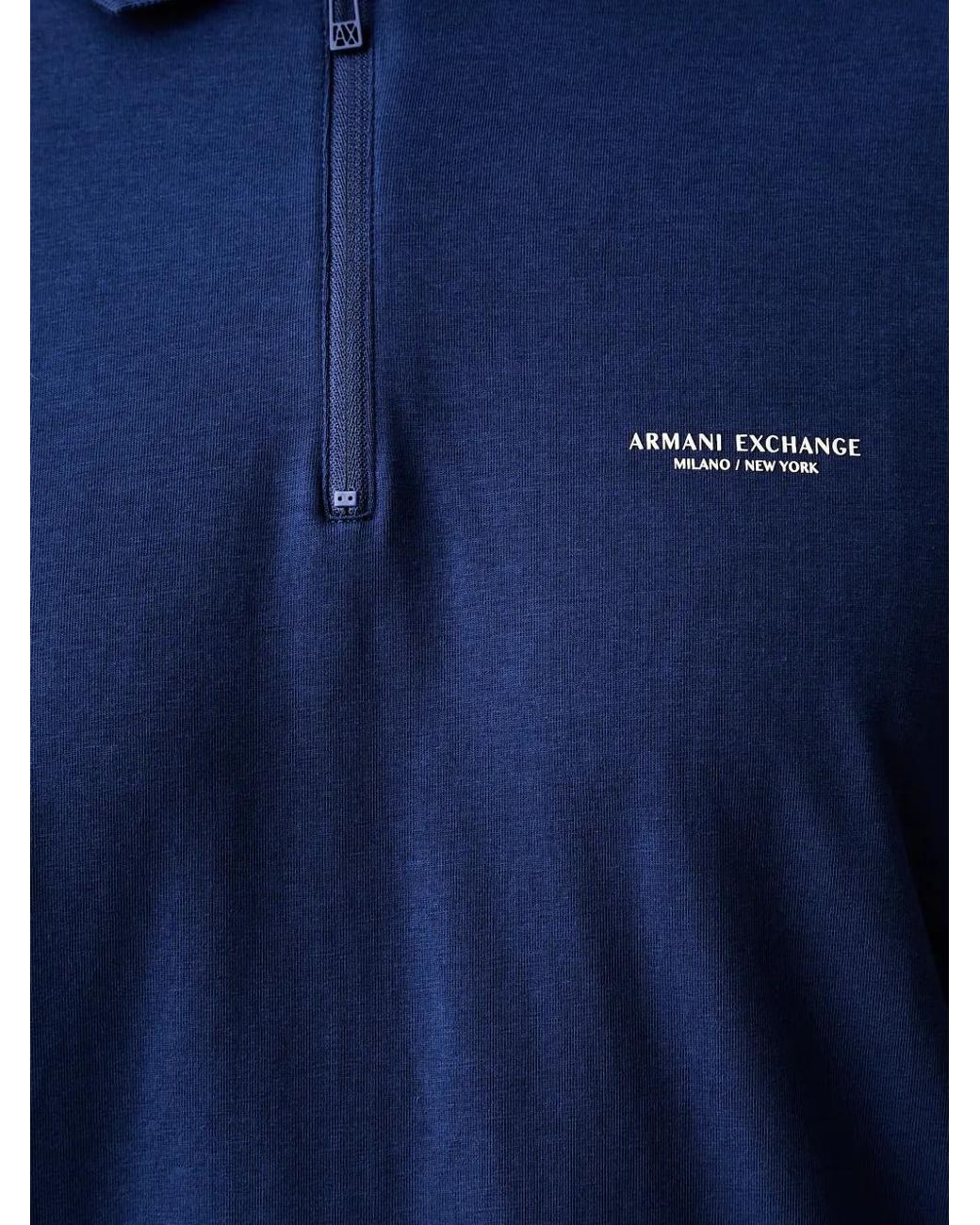 ARMANI EXCHANGE Blue Logo-Print Zip-Fastening Polo Shirt for men