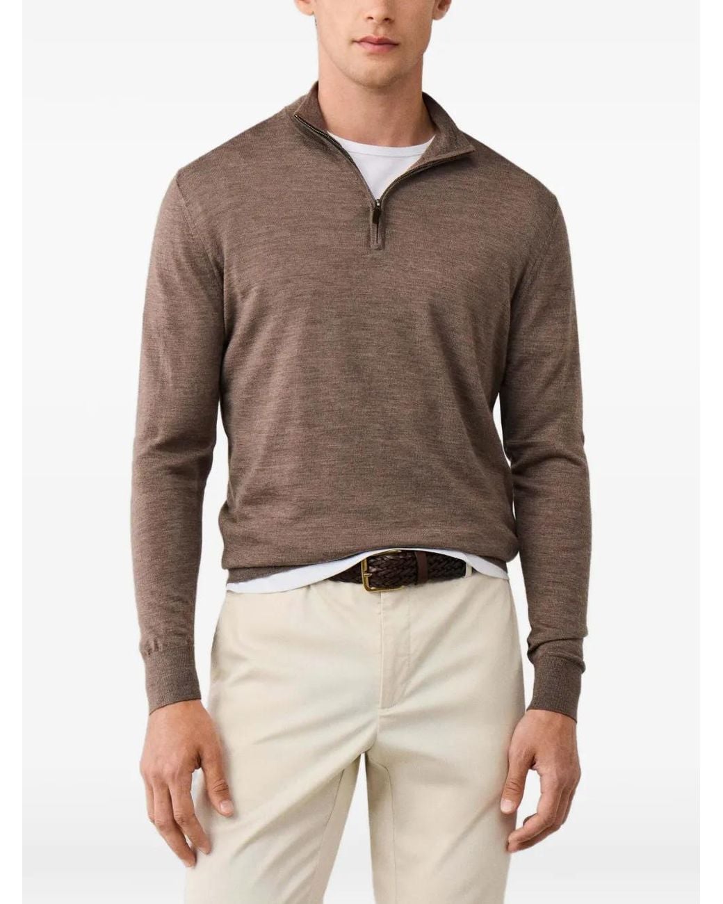 Hackett Brown Quarter-Zip Wool Sweater for men