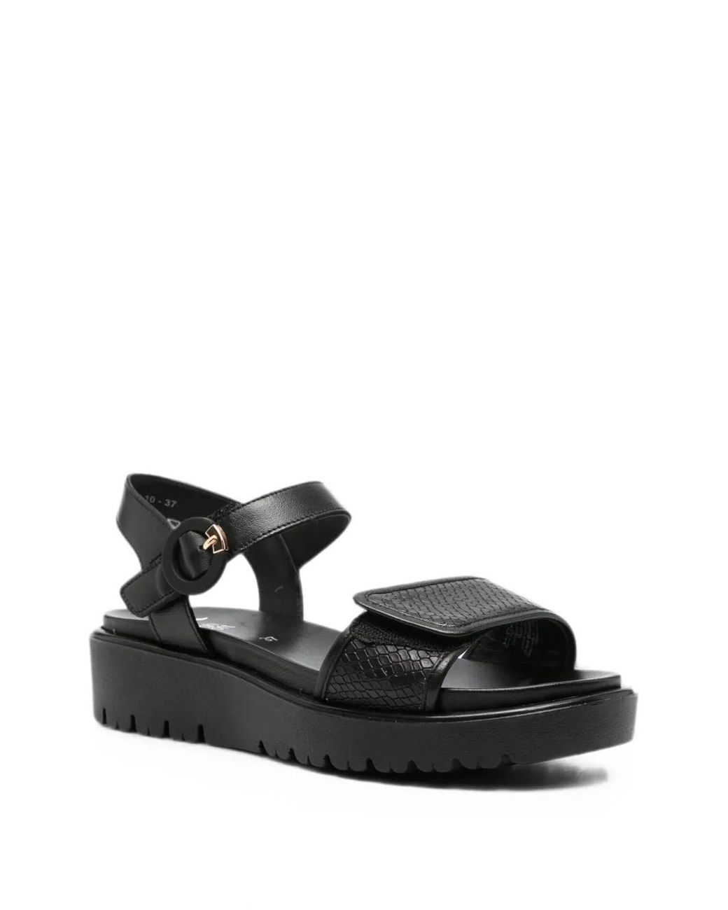 Ara Black Snakeskin-Effect Touch-Strap Sandals
