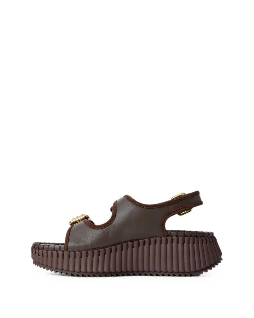 Chloé Brown Buckle-Strap Ridged-Platform Sandals