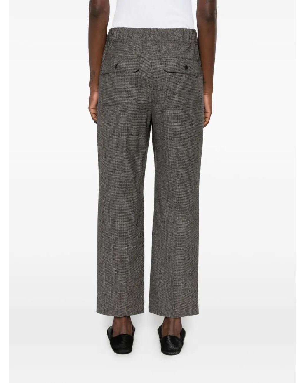 Weekend by Maxmara Gray Micro-Check Elasticated-Waist Straight Trousers