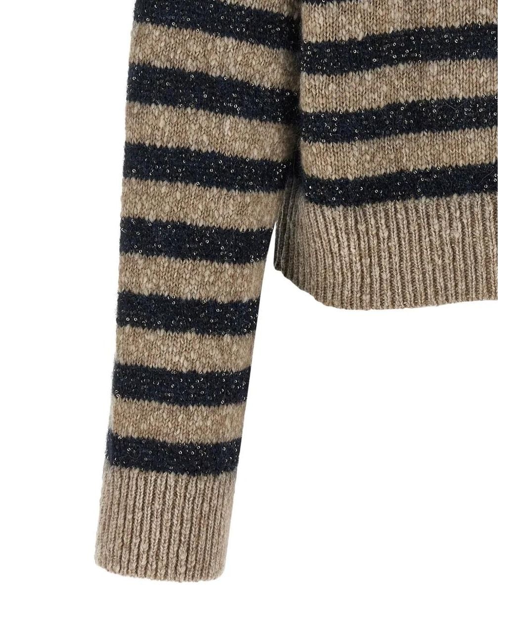 Pull Rayé À Sequins Brunello Cucinelli en coloris Brown