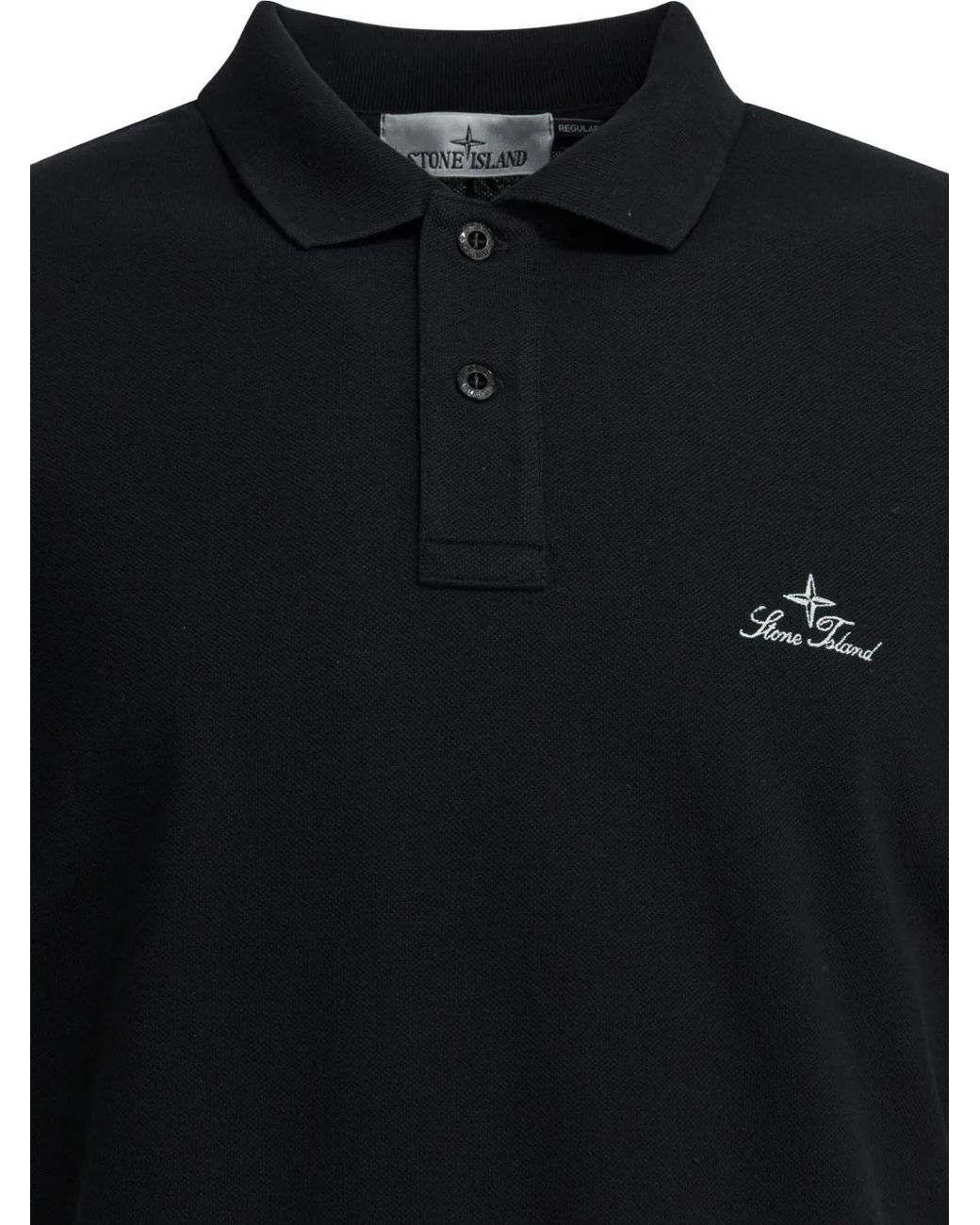 Stone Island Black 2200001 50/2 Organic Cotton Piqué Polo Shirt for men