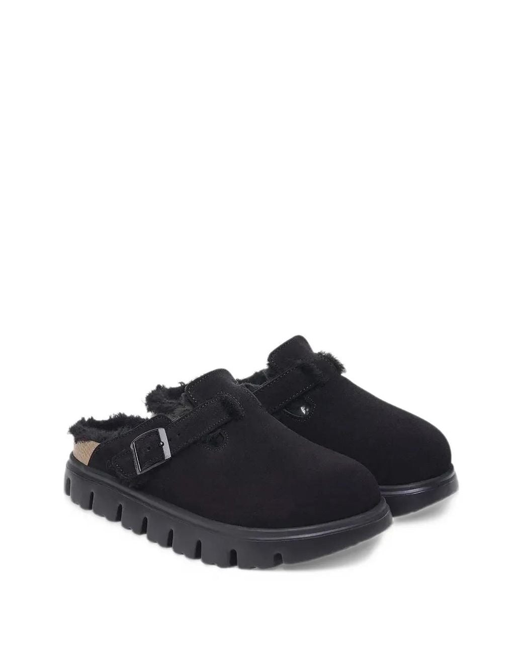 Birkenstock Boston Chunky Shearling Suede Leather in Black | Lyst