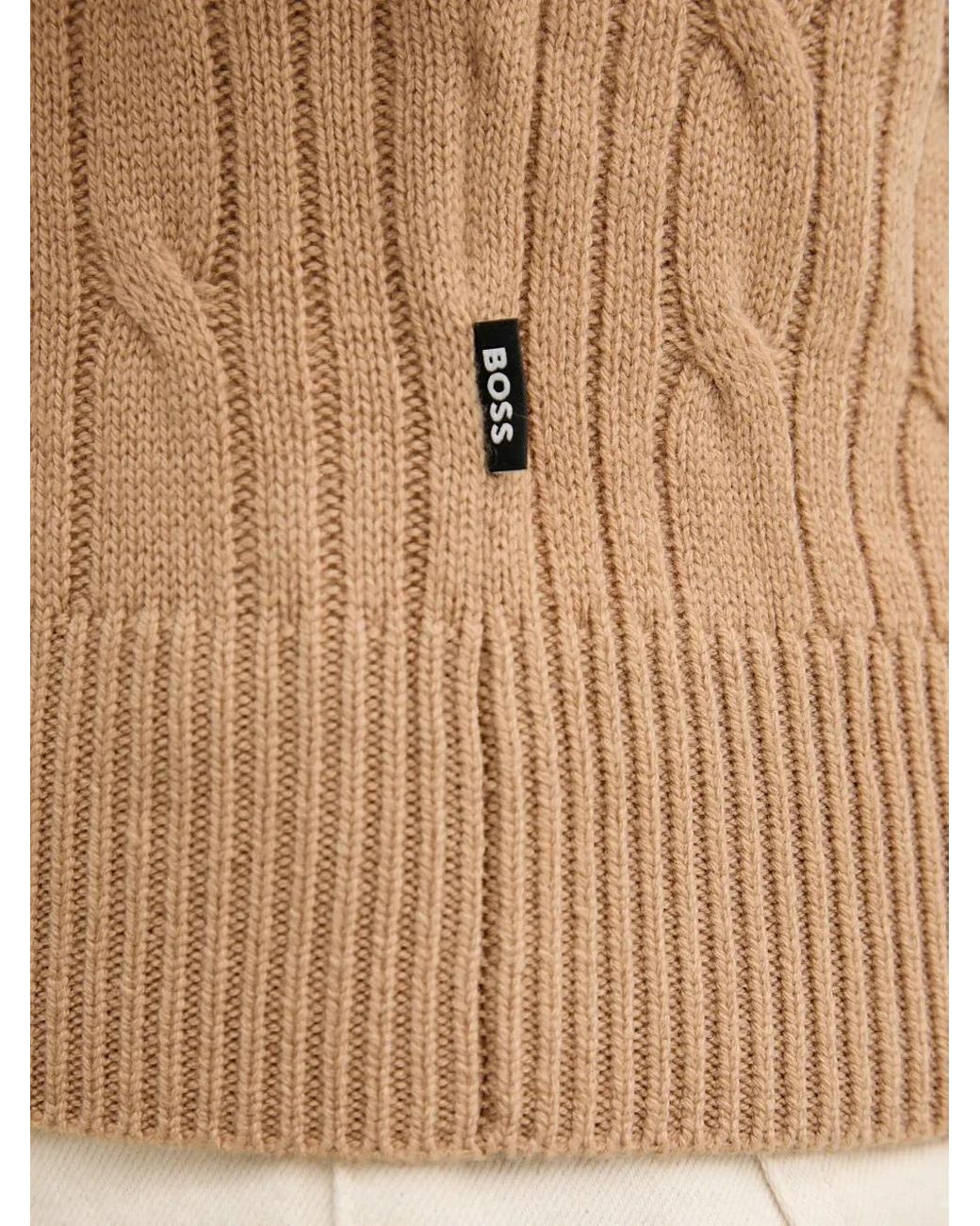 Boss Natural Cable-Knit Crew-Neck Sweater for men