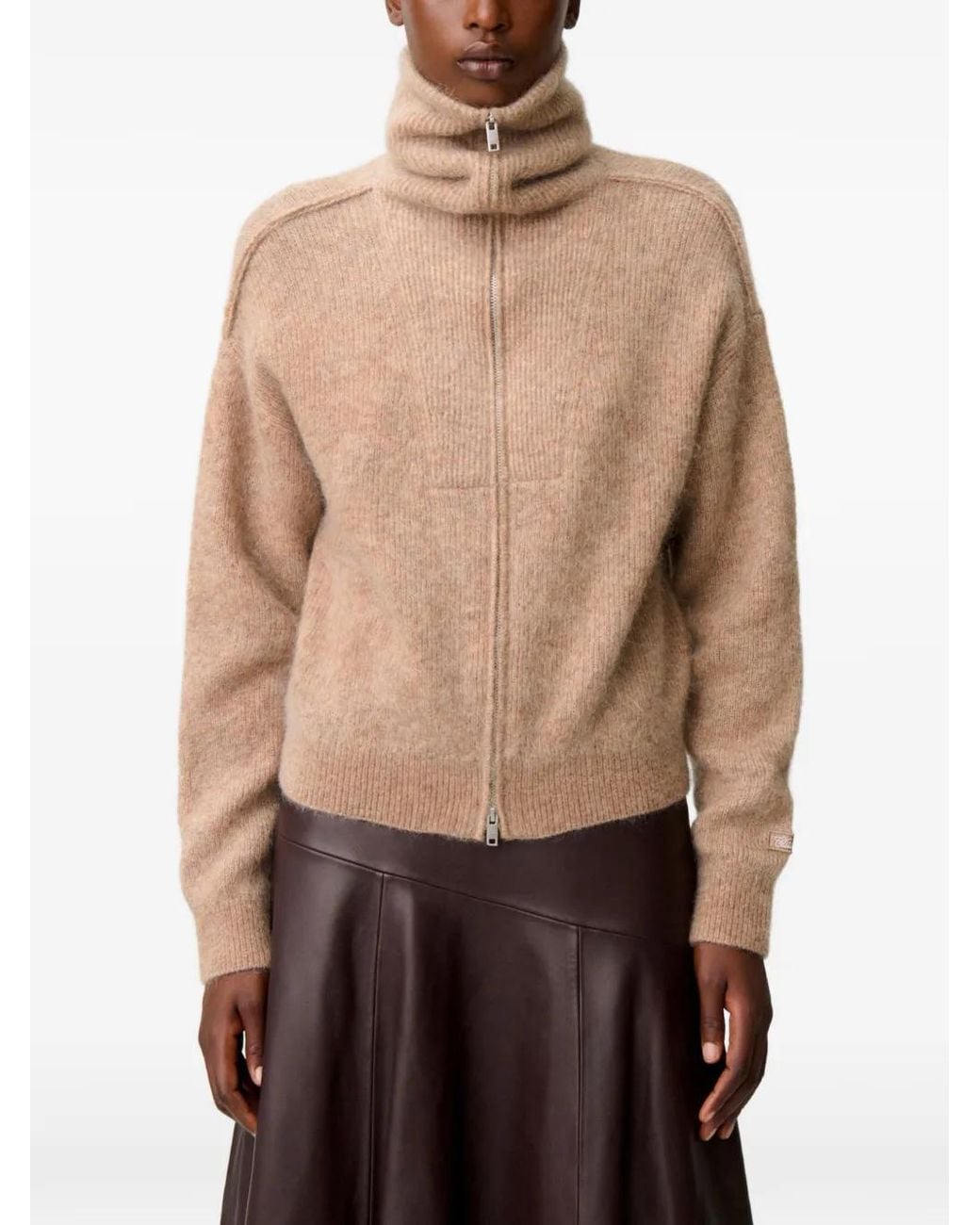 Claudie Pierlot Natural Brushed-Effect Knit Cardigan