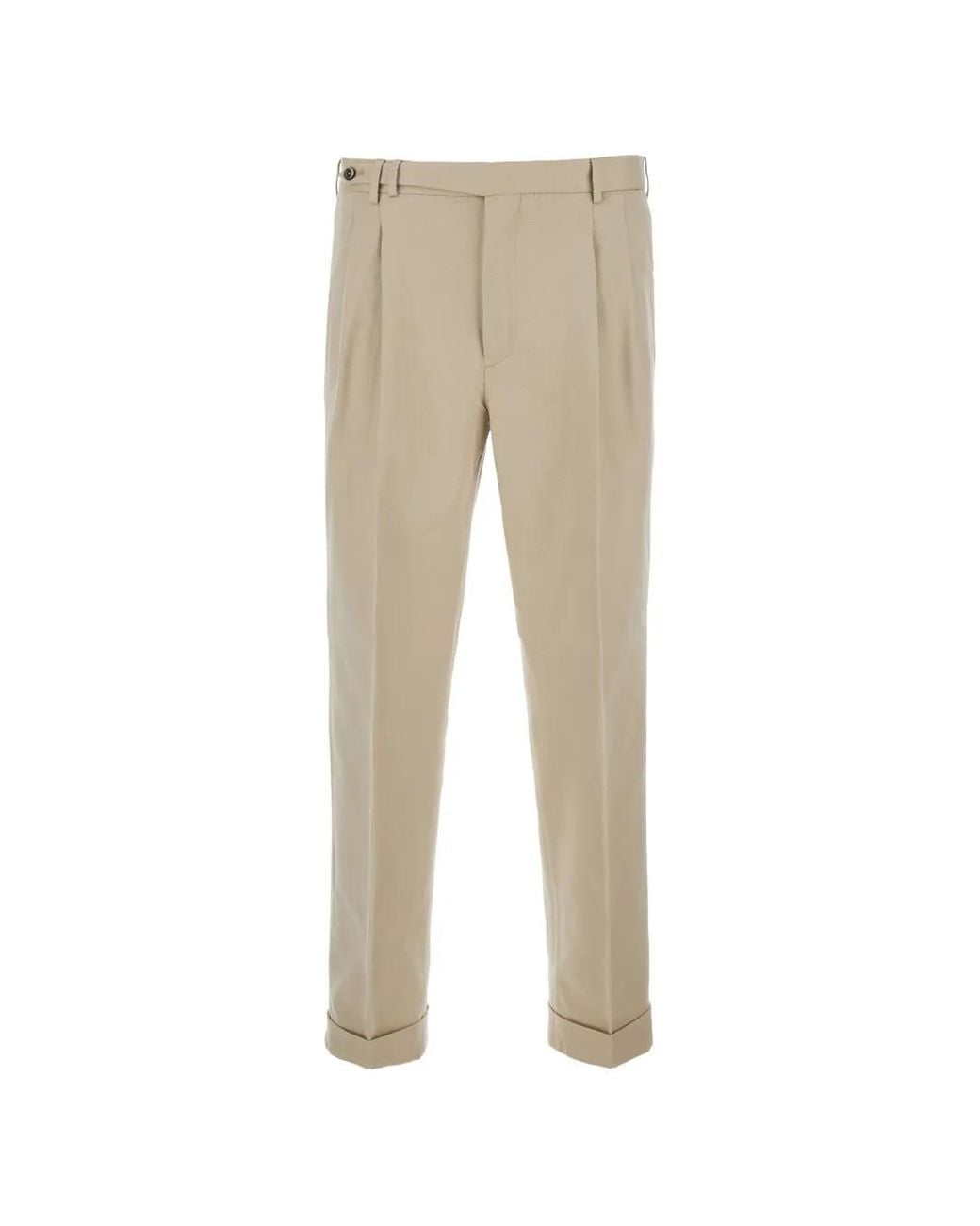 PT Torino Natural Pleated Turn-Up Trousers for men