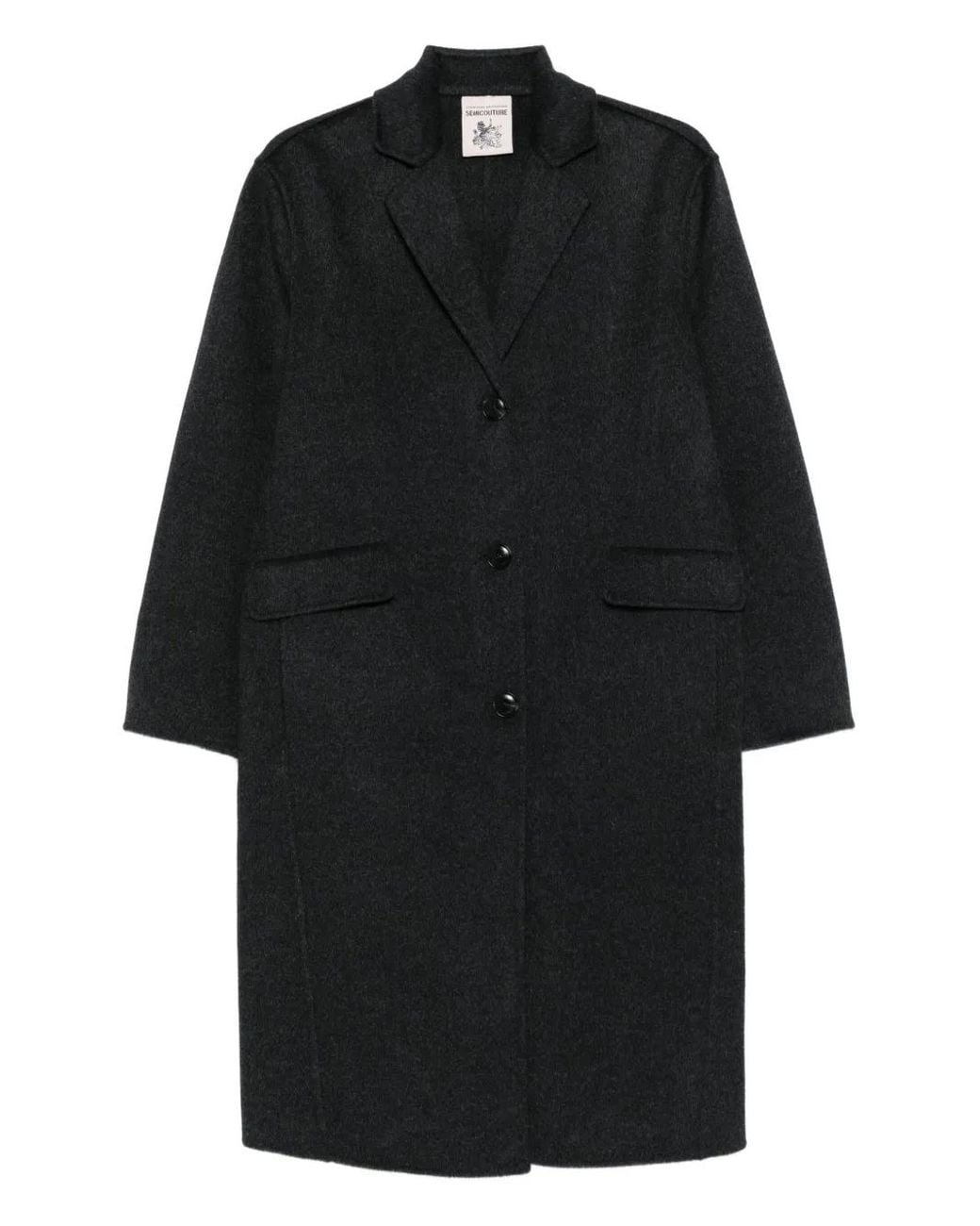 Semicouture Black Button-Fastening Pocket Coat