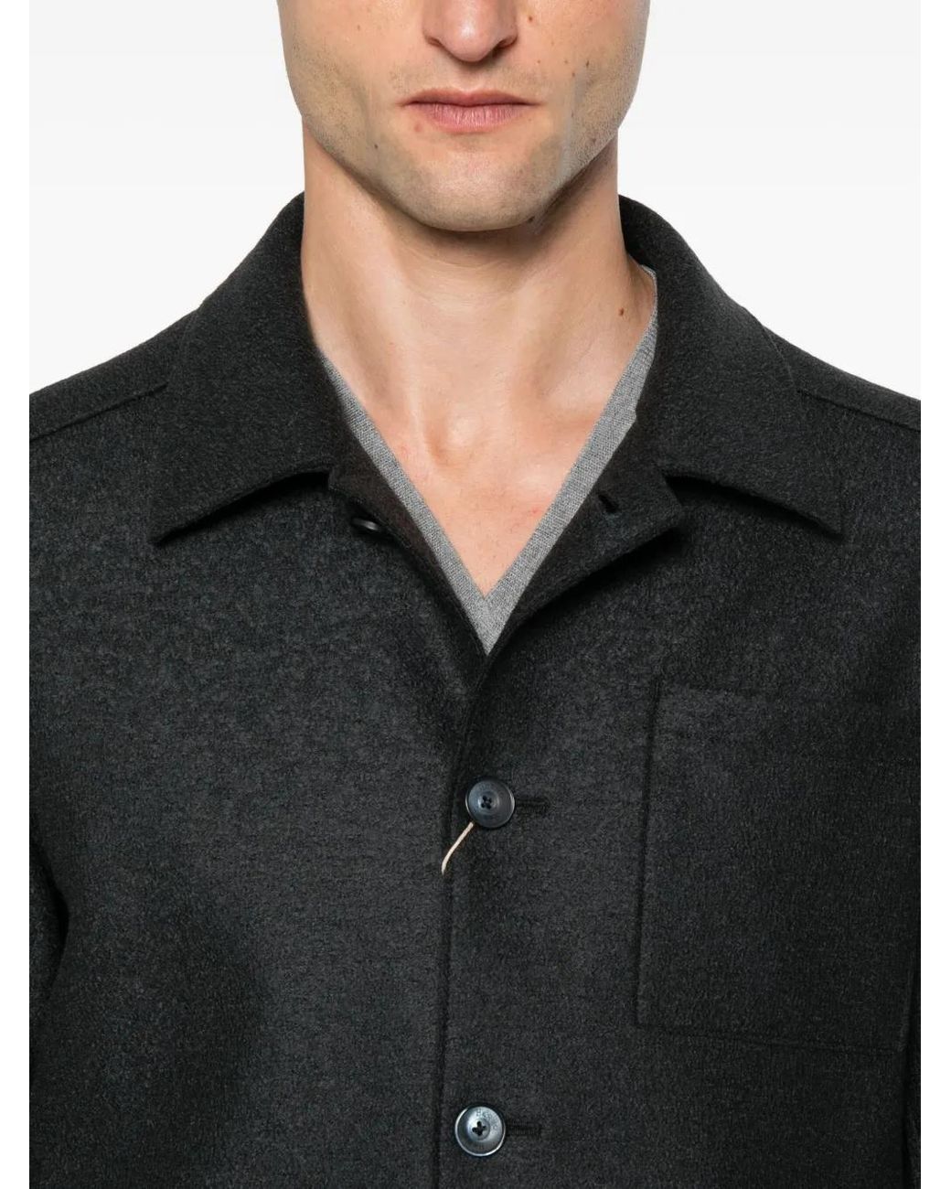 Herno Black Virgin Wool Camicia for men