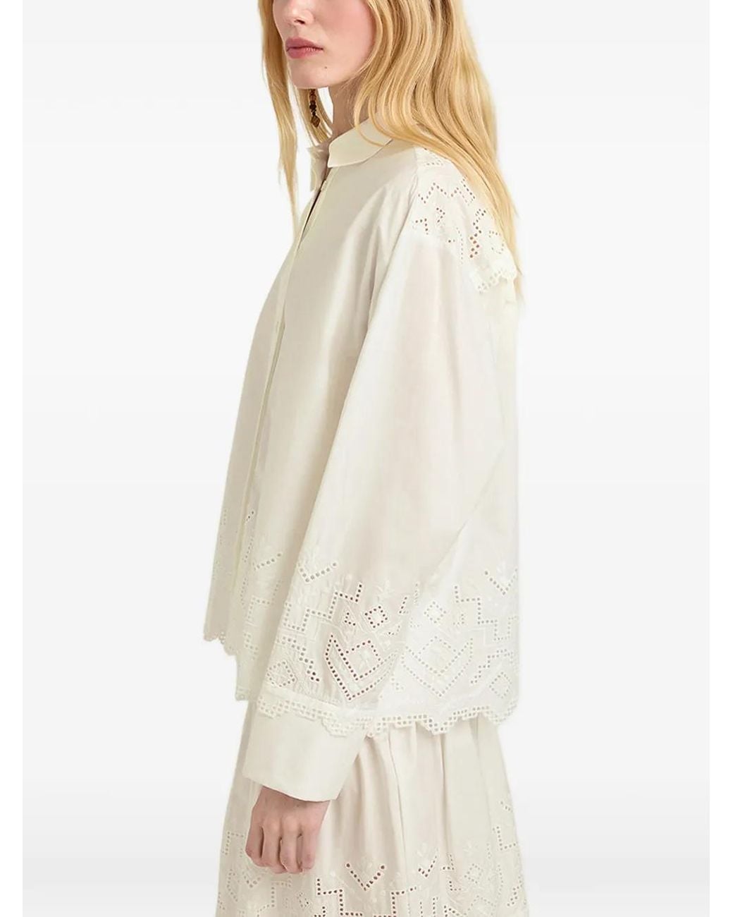 Momoní White Jupe En Popeline À Broderie Anglaise