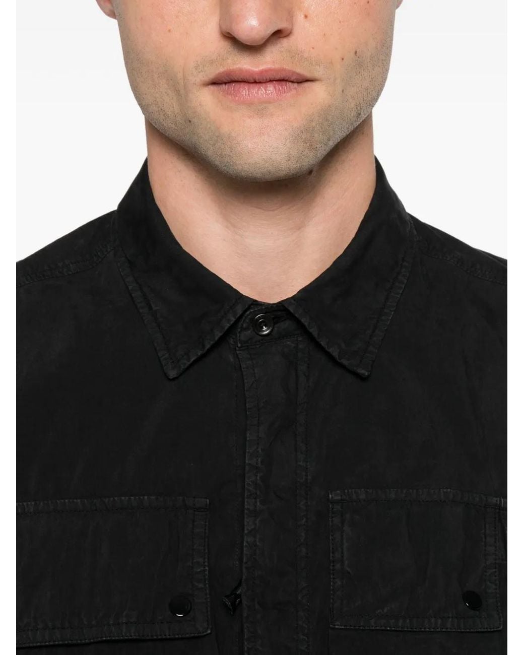 C P Company Black 50 Fili Short-Sleeve Zip Shirt for men