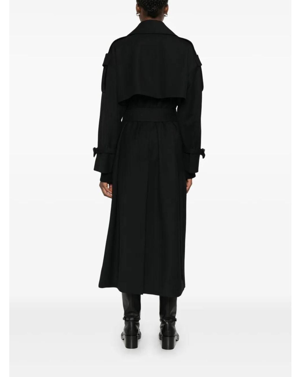 Lardini Black Double-Breasted Belted Trench Coat
