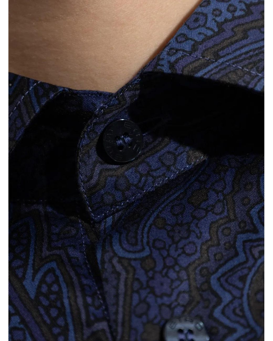 Etro Blue Cotton Sateen Shirt With Arnica Motif for men