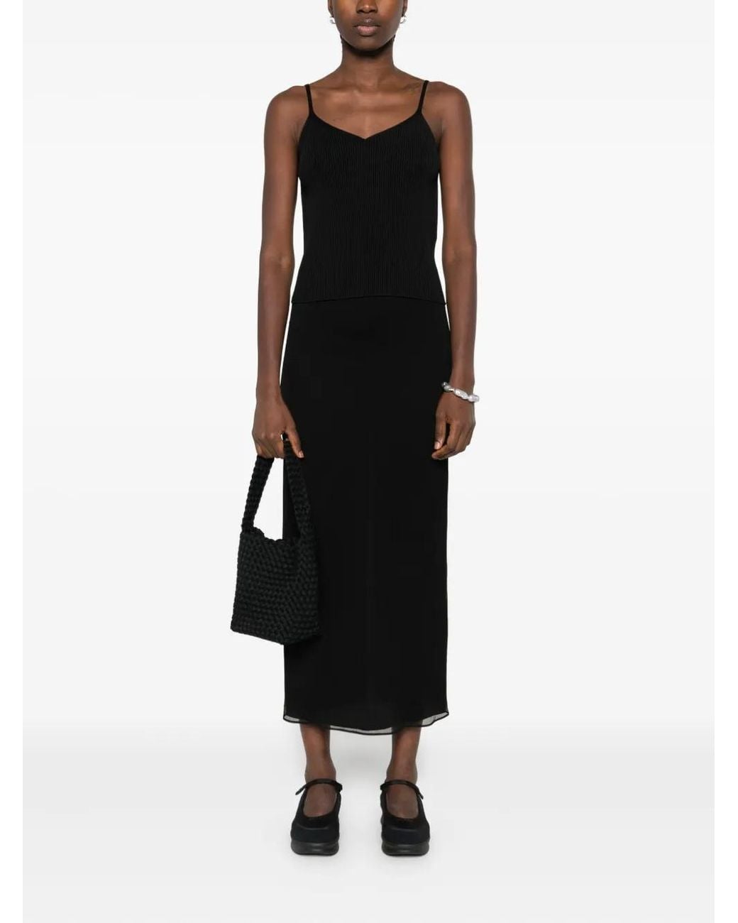 CFCL Black Ribbed V-Neck Top