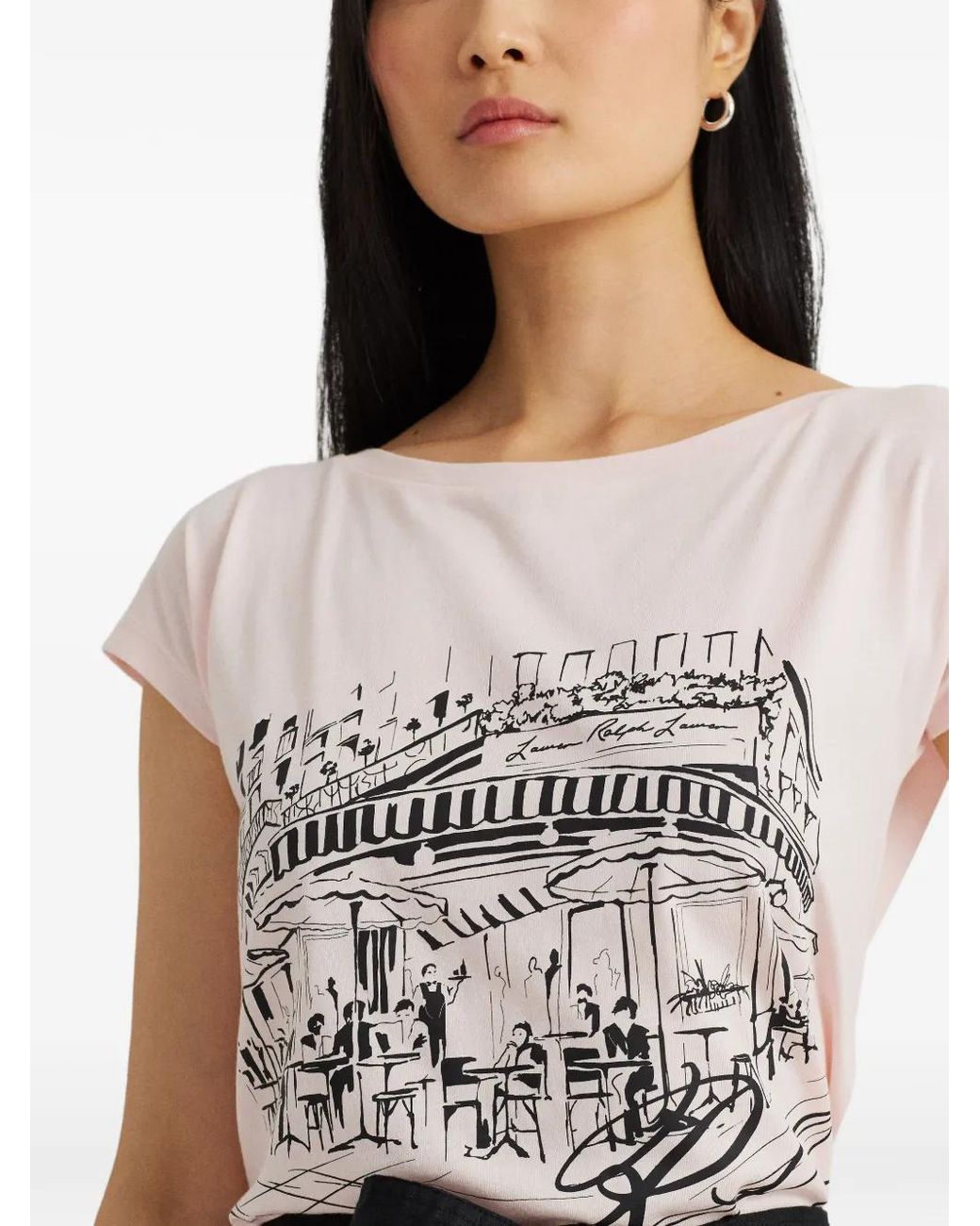 Ralph Lauren White Graphic-Print Boat-Neck T-Shirt