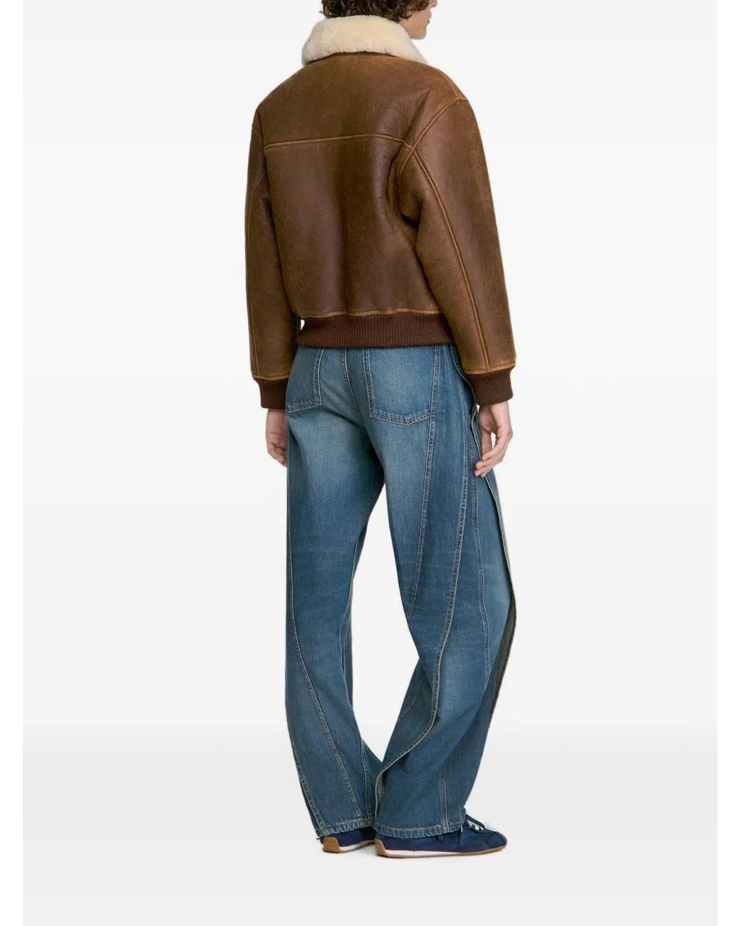 Sandro Brown Zipped Shearling Jacket