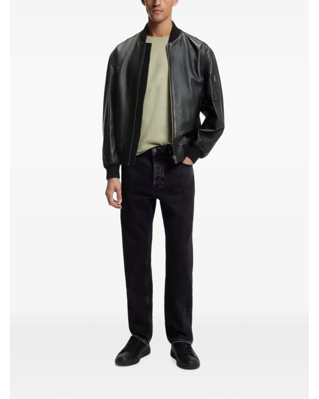 Boss Black Veste Bomber En Cuir À Fermeture Zippée for men