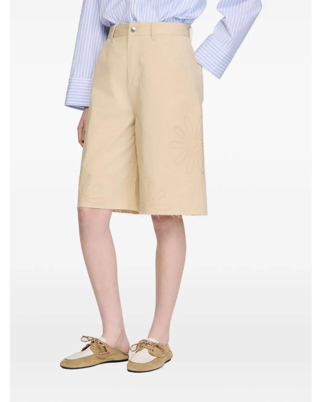 Sandro Natural Cotton Bermudas With Flower Details