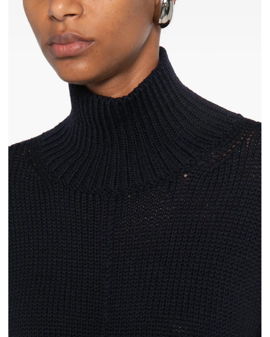 Forte_forte Black Ribbed High-Neck Sweater