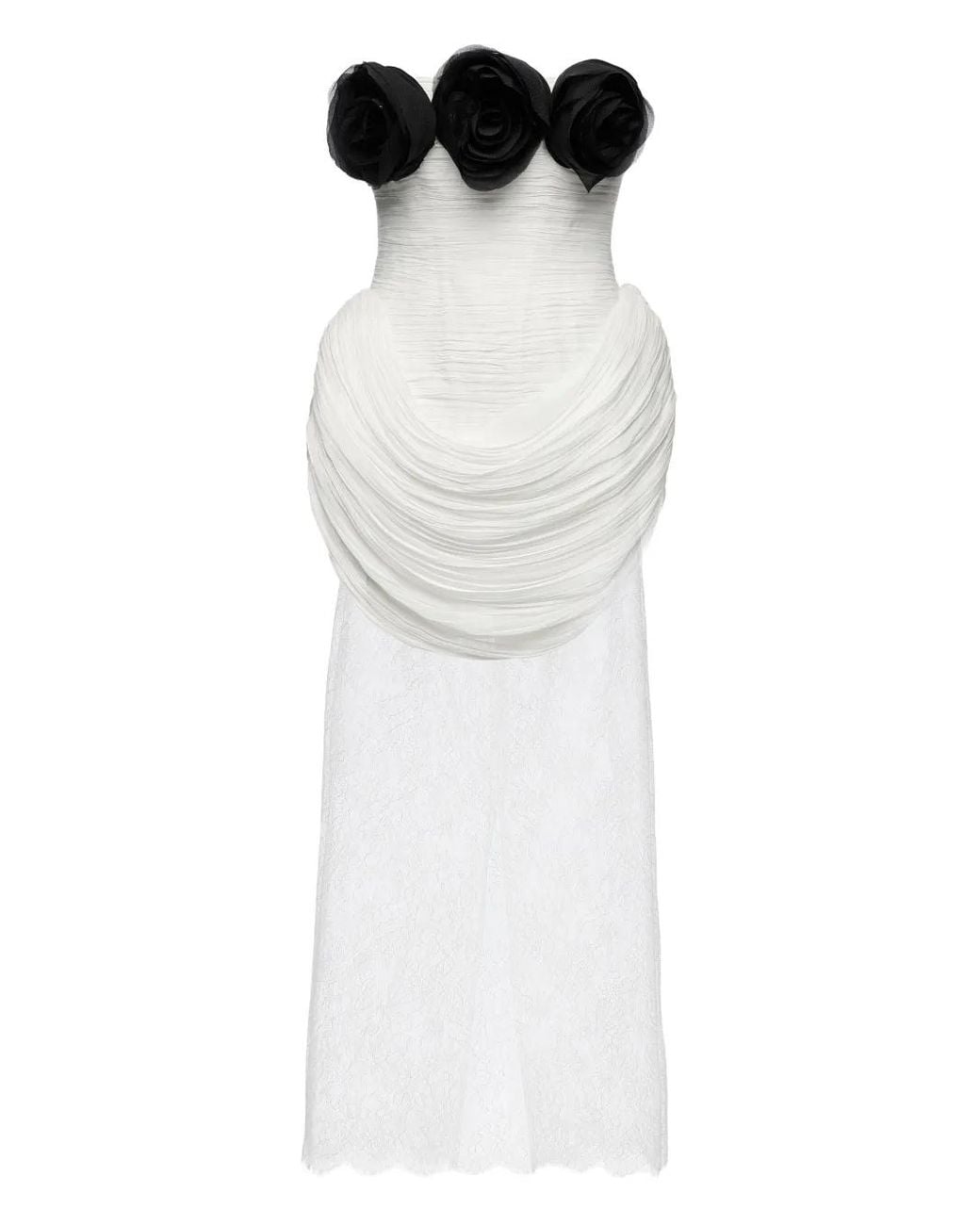 strapless open back dress Black & White Drop Waist Pleated Midi Dress – Rare London