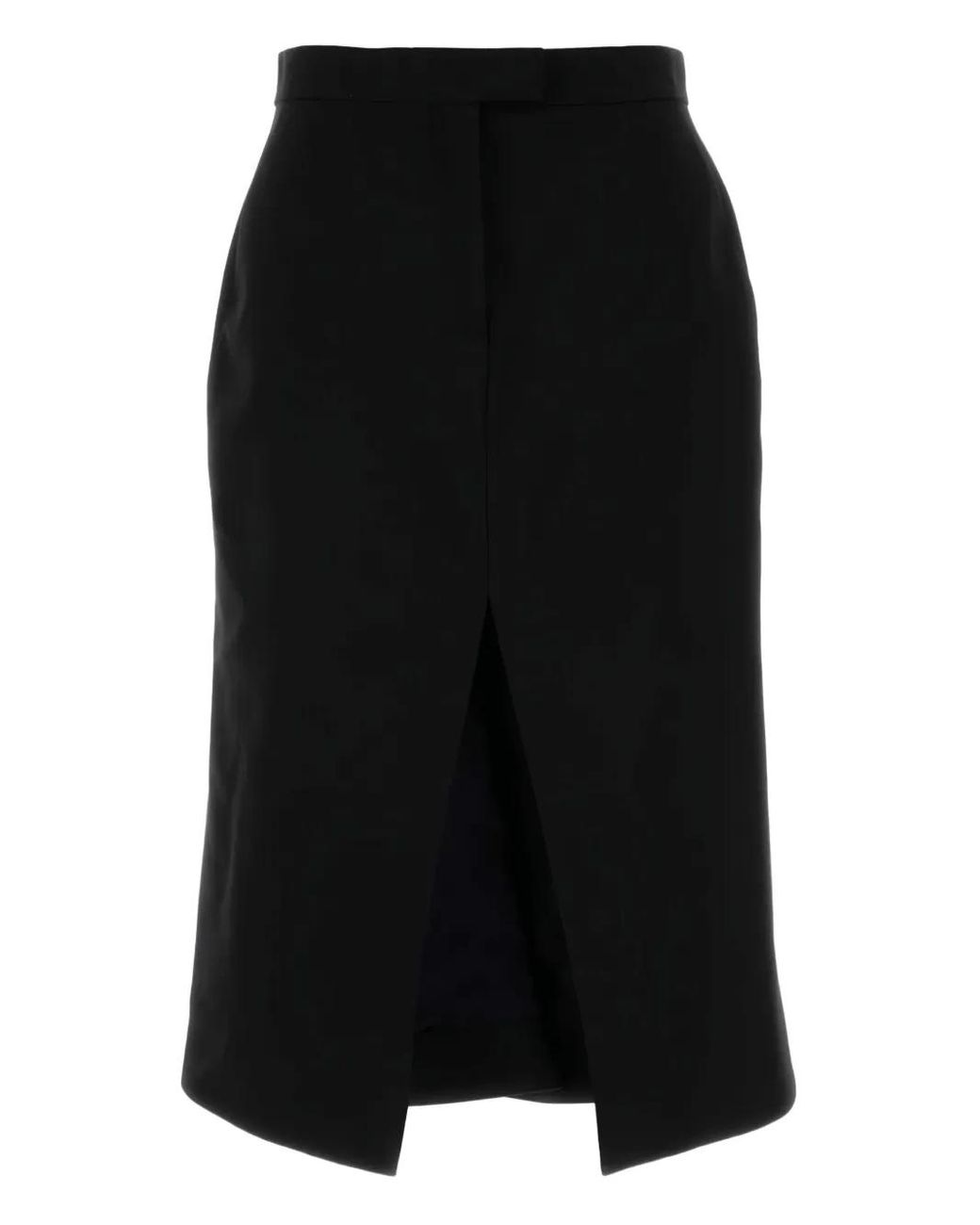 McQueen Black Wool Split-Front Skirt