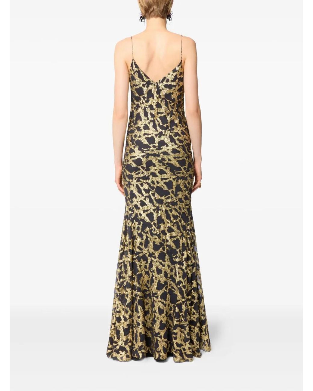 Nina Ricci Metallic Marbled-Motif Silk Maxi Dress