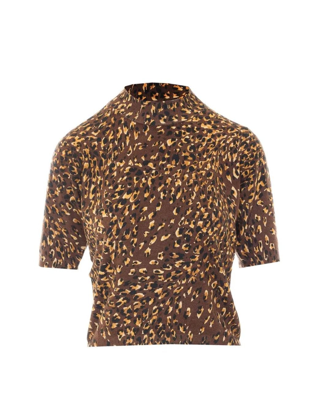 Twinset Brown Animal-Print High-Neck T-Shirt