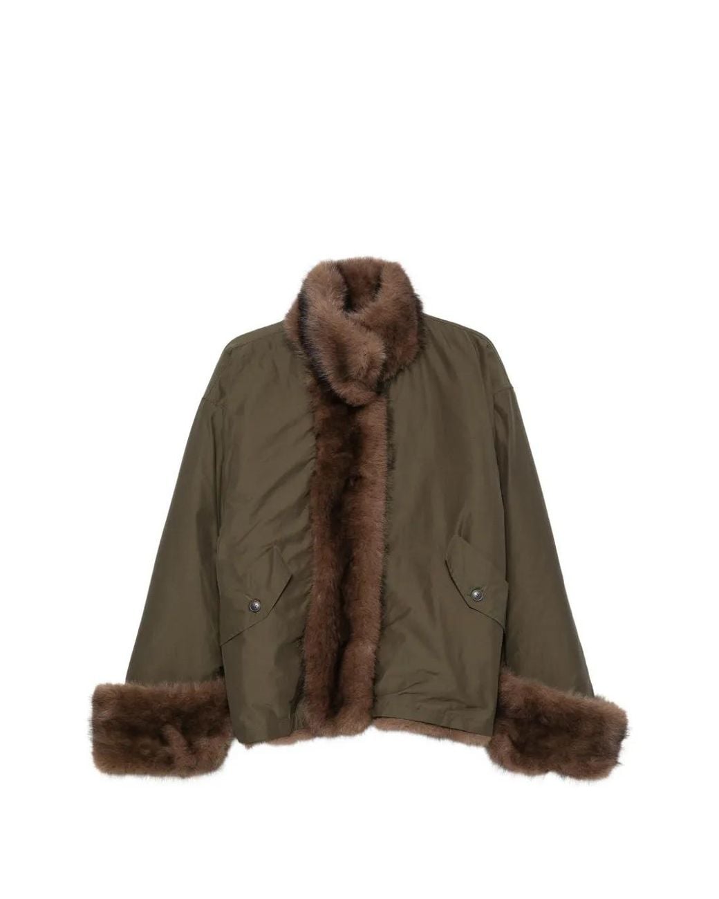 LA PISCINE Brown Faux-Fur Trim Reversible Jacket