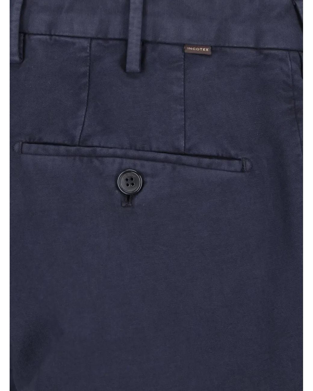 Incotex Blue Pleated Tapered Trousers for men