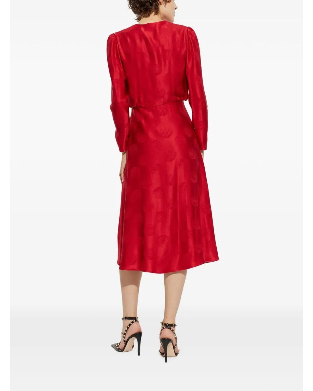 Valentino Garavani Red Silk Long-Sleeve Midi Dress