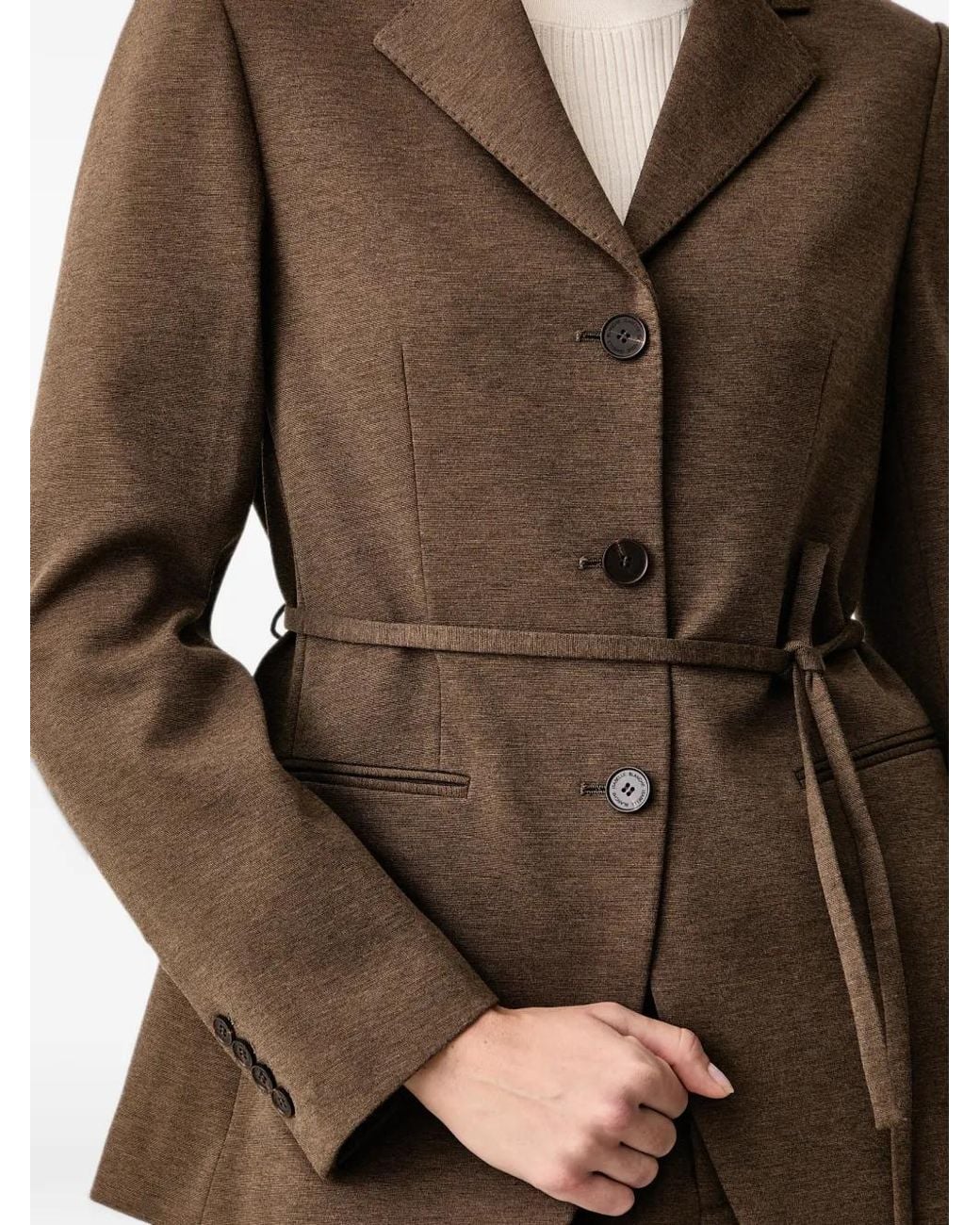 Isabelle Blanche Brown Belted Single-Breasted Blazer
