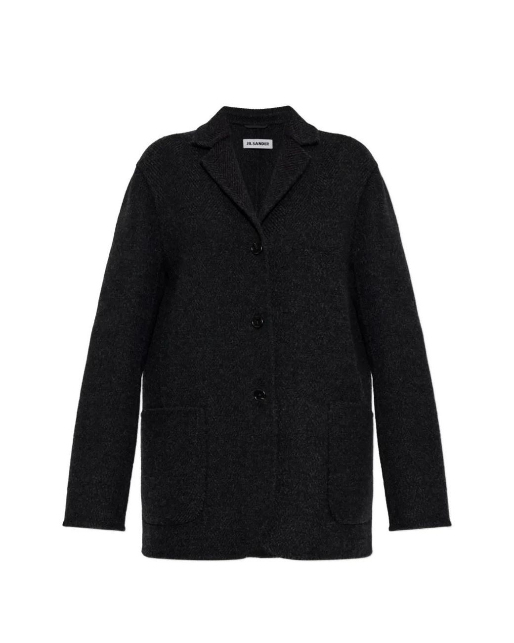 Jil Sander Black Herringbone-Pattern Virgin-Wool Coat