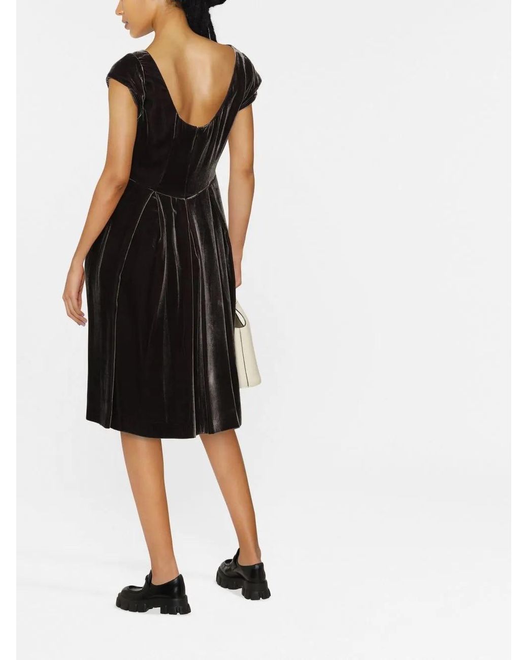 Aspesi Black Cap-Sleeve Velvet-Effect Dress