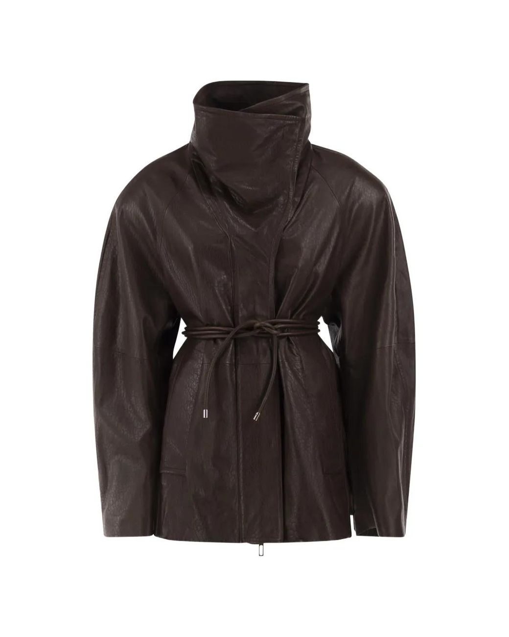 Sportmax Black Belted High-Neck Leather Jacket