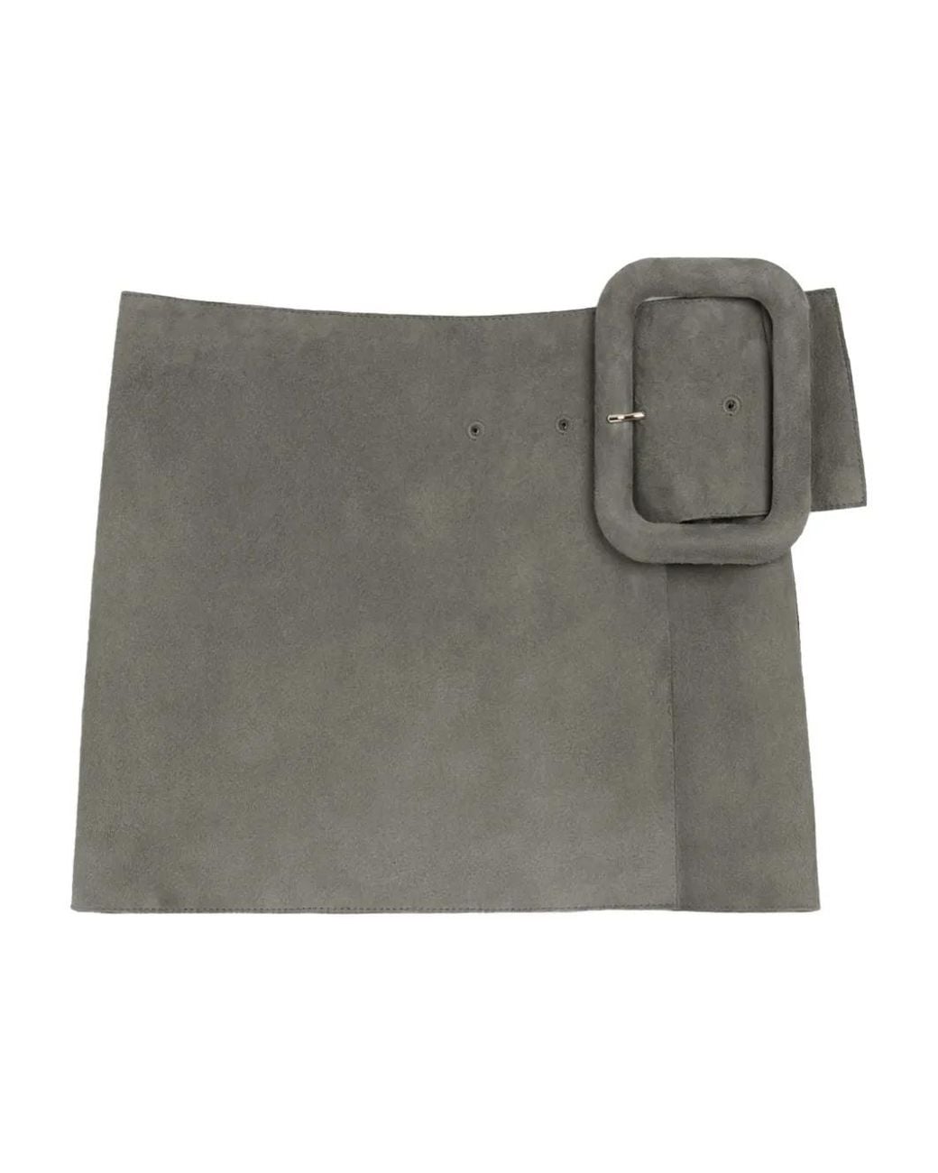 AMI Gray Goat Leather Big Buckle Belted Mini Skirt