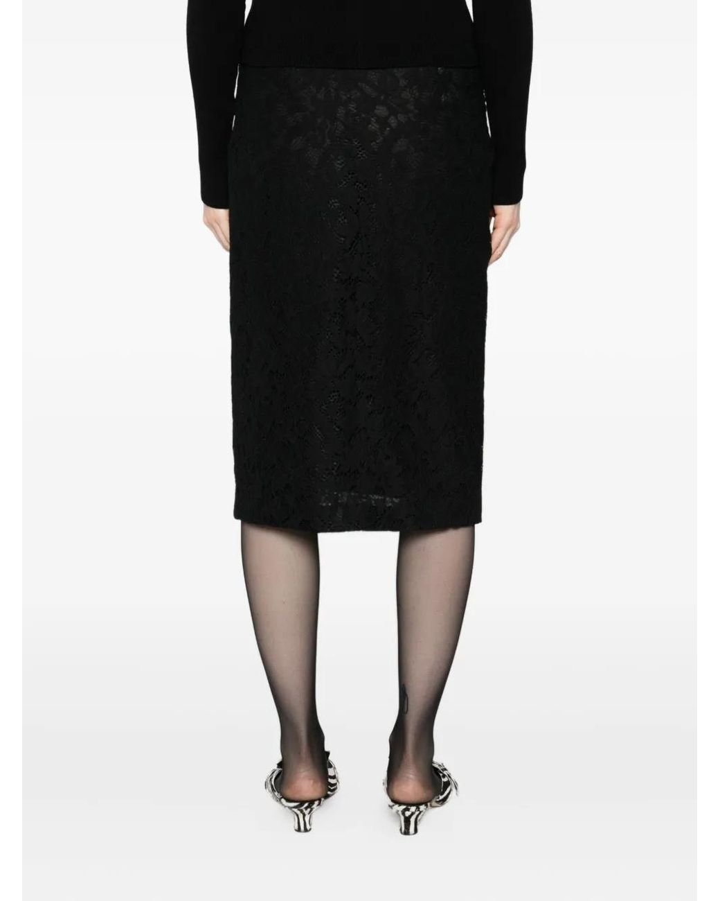 Blumarine Black Lace-Floral Midi Skirt