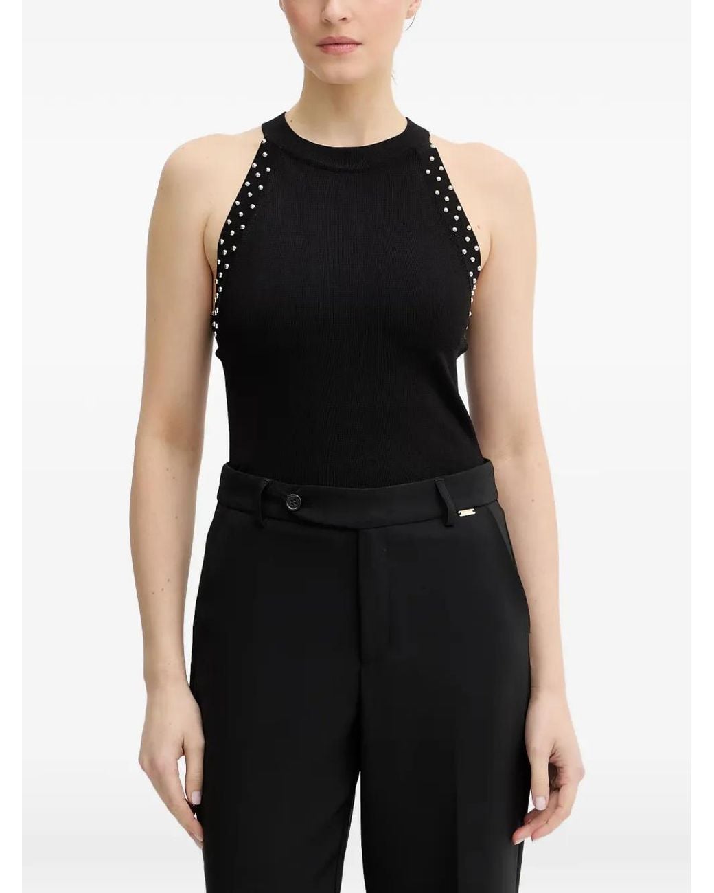 Fracomina Black Studded Halter-Neck Tank Top