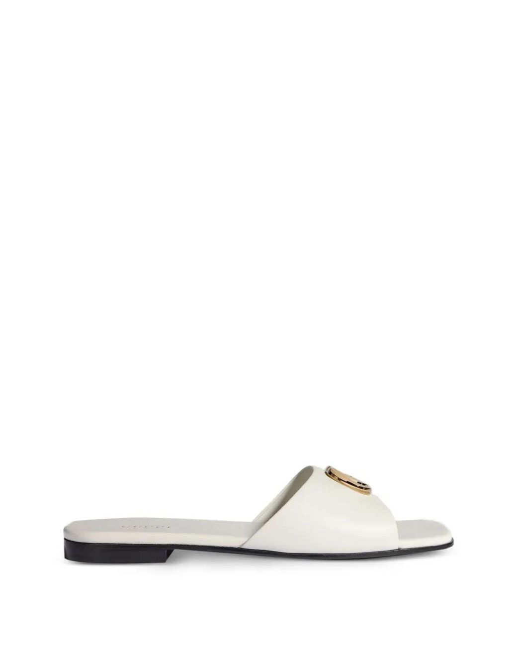 Gucci White Slide Sandals With Double G